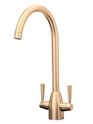 EVO RICHMOND BRUSHED GOLD MONO DUAL LEVER SWAN NECK KITCHEN SINK MIXER TAP with SWIVEL SPOUT, KTAP005BG